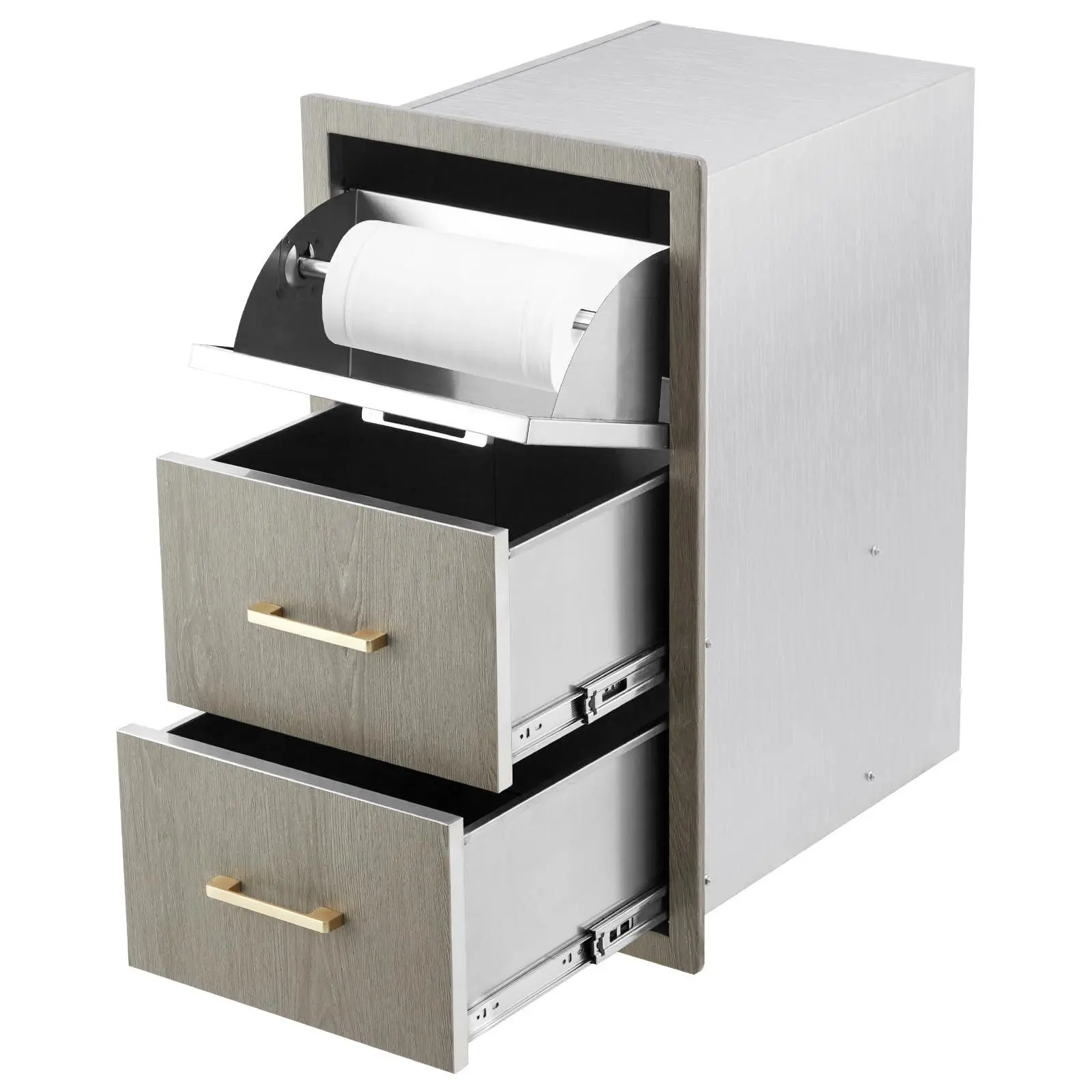 GARVEE Outdoor Kitchen Cabinets 17" W x 30" H x 21" D BBQ Drawers - Stainless Steel Outdoor Kitchen Drawers with Handles for BBQ Island, Patio Grill & Outdoor Cooking Space, Flush Mount