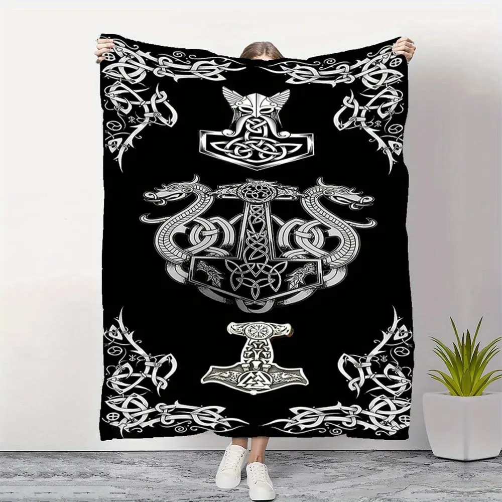 Viking Print Soft Flannel Throw Blanket - Multi-Size, Wrinkle-Resistant, Durable, Fade-Resistant, Machine-Washable Polyester Blanket for Family Couch, Bed - Valentine’s Day Festive Home Decor Gift, Room Decor