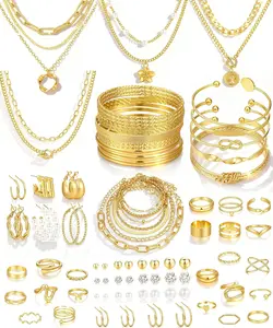 78 Pieces Gold Jewelry Set for Women, 9 Necklace, 24 Bracelet, 22 Earrings, 23 Knuckle Rings Gold Plated Jewerly set for Women GiftGift.