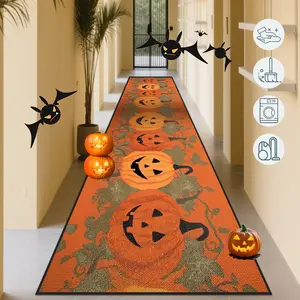 Halloween Pumpkin Theme Runner Rug, Washable Long Carpet for Balcony Kitchen Hallway, Durable Holiday Home Decor Gift, 1 Piece