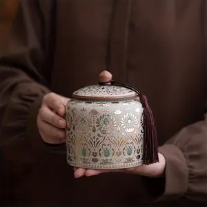 Small Pet Urn – Ceramic Cremation Urn with Lotus Design, Gold & Silver Inlay, Keepsake for Dogs, Cats, and Small Pets, Memorial Urn for Home Display