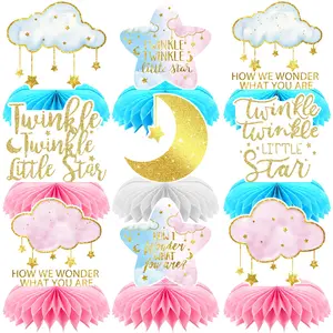 9Pcs Twinkle Twinkle Little Star Centerpieces Decorations, Honeycomb Table Party Decorations for Baby Shower Gender Reveal Birthday Party Decorations, Star Moon, Baby Shower Gender Reveal Birthday Party Supplier