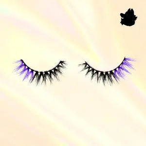 Kat 14mm Purple Ombre Colored Glue on Strip Eyelashes with Baby Pink Glitter Luxury Casing | Perfect Halloween Lashes Colorful