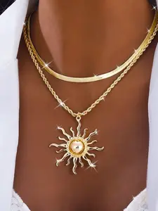 Punk Style Sun Pendant Necklace & Snake Chain Necklace, Bling Stylish Accessory, Elegant Necklace, Fashion Jewelry for Men & Women for Party, Daily Clothing Decor, Trendy All-match & Exquisite Jewelry for Birthday Gift, Modern Versatile Accessories