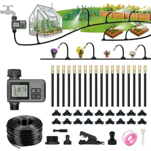 Drip Irrigation System with Water Timer - Automatic Garden Watering Kit with 360° Bendable Hose for Greenhouse & Lawn