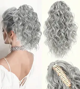 14" Ponytail Extension, Short Claw Clip on Ponytail Extension Fake Pony Tails Soft Wavy Curly Clip in Hair Extensions Synthetic Hairpiece for Women Daily Party