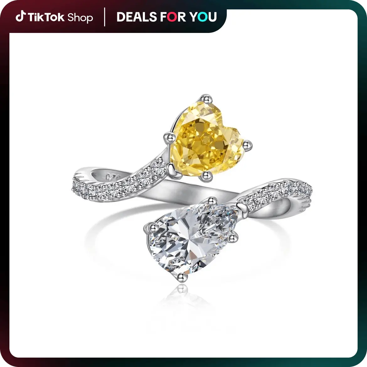 [#118] 2ct Double Bypass Ring, Synthetic Moissantie, Birth Stones, 925 Sterling Silver Jewelry for Women
