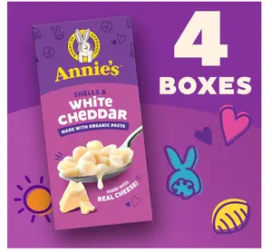 Annie's Shells and White Cheddar, Made with Organic Pasta and Real Cheese, 4 Ct, 24 oz
