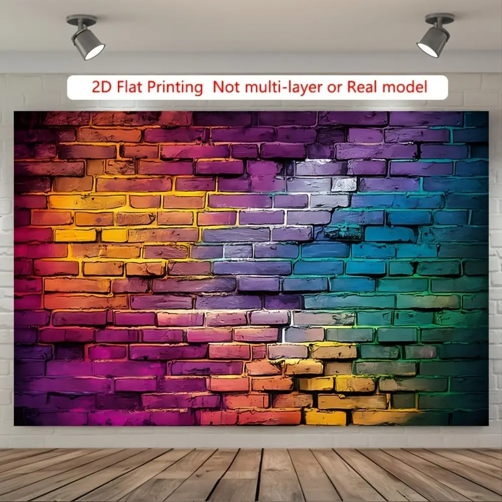 1pc Vibrant 2D Flat Graffiti Brick Tapestry Wall Mural, Colorful Polyester Banner, Home & Birthday Decoration Hanging All-Season Home Supplies Backdrop,summerwins