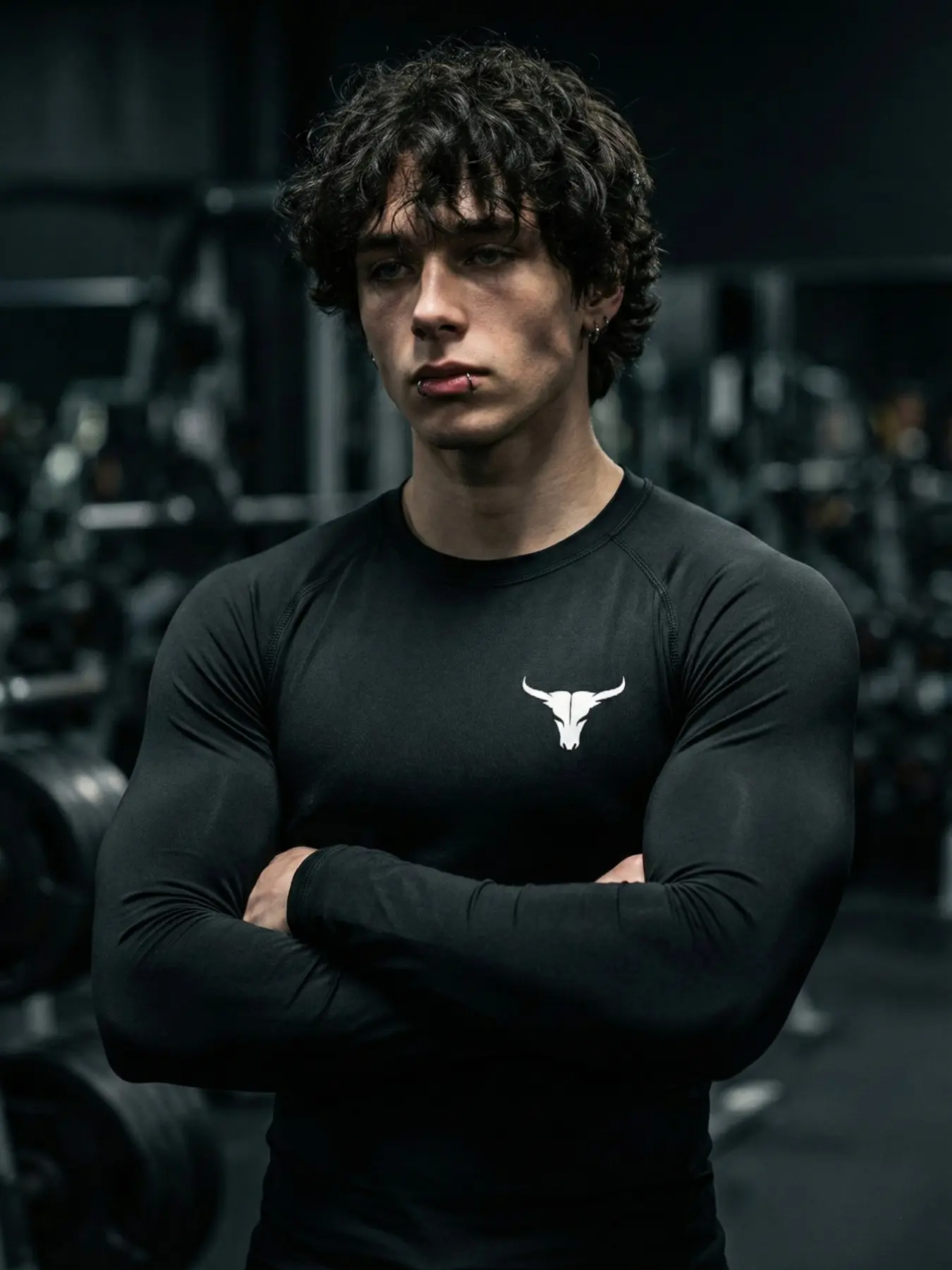 Men’s Bull Head Graphic Compression Long Sleeve T-Shirt, High Stretch, Moisture-Wicking, Breathable, Perfect for Gym Workouts, Outdoor Training, and Casual Streetwear