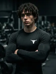 Men’s Bull Head Graphic Compression Long Sleeve T-Shirt, High Stretch, Moisture-Wicking, Breathable, Perfect for Gym Workouts, Outdoor Training, and Casual Streetwear