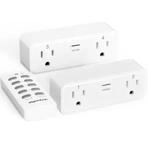 Remote Control Outlet with 2 Independent Control Sockets,  Remote Light  Set, Remote Outlet Plug Up to 100 FT Range, FCC Certified, 15A/1875W, White (2 Outlets + 1 Remote)