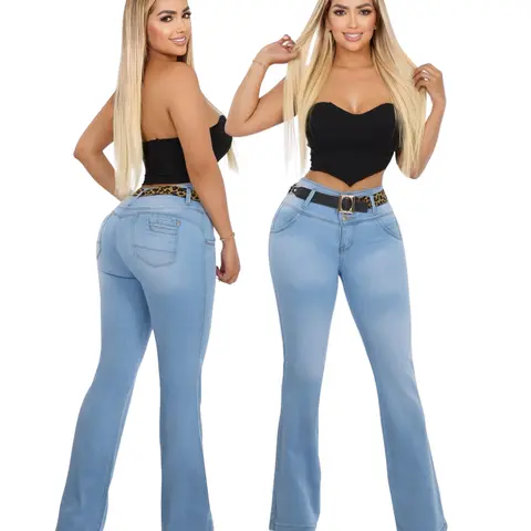 Women's High-Waist Curvy Denim Colombian Levantacola Jeans - Elastane Stretch, Above-Ankle Split, Cold-Wash Safe, Tummy Controlling, Sporty Chic Casual Outfits for Active Days