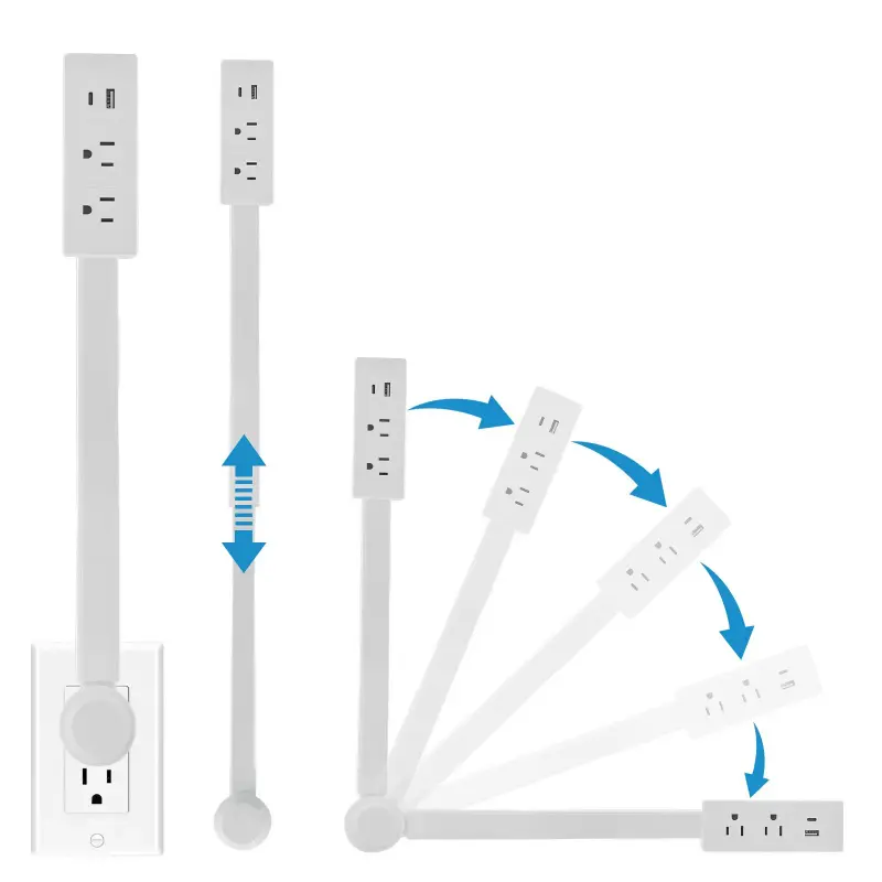 Rotating Power Strip Outlet Extender – 2 AC Outlets + USB-C/USB-A Ports, 34" Extension, Space-Saving Design, TikTok# 1 Outlet Hack, Home & Office Use