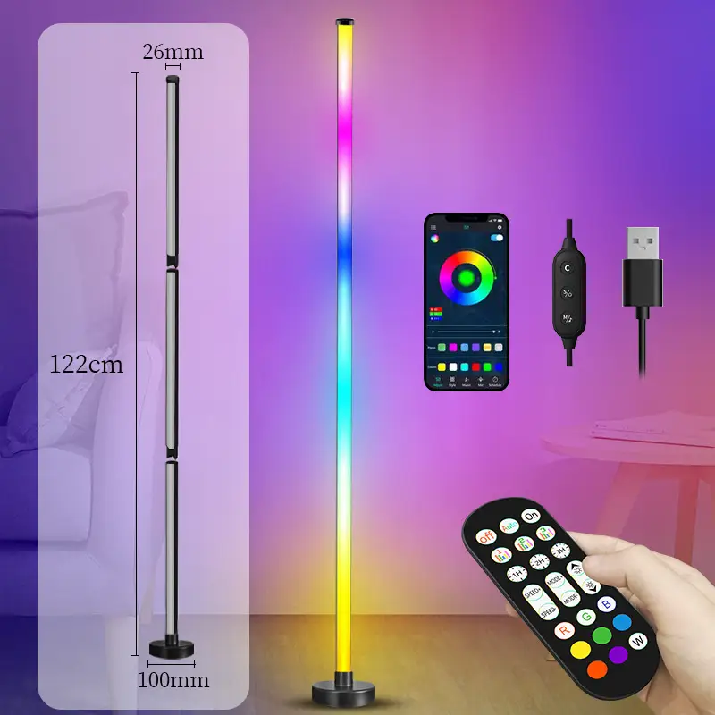 BORNERWHITE Floor Lamp, LED Corner Lamp Works with Alexa, Smart Modern Floor Lamp with Music Sync and 16 Million DIY Colors, Color Changing Standing F