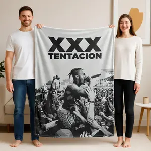 1 piece Highlights of XXXTentacion's live performance themed flannel blanket - Modern-style flannel blanket, suitable for sofas and beds, all-season use, super soft and comfortable, digital printing, 100% polyester material, machine washable