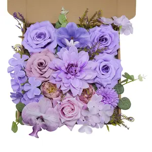YUAGOLLE Artificial Flowers for Home Decor: Purple Silk Fake Flowers Bulk Boxed Set, Peonies Roses Bouquet with Stems for Table Centerpieces, Wedding, Bridal Shower, Baby Shower, Tea Party, DIY Cake