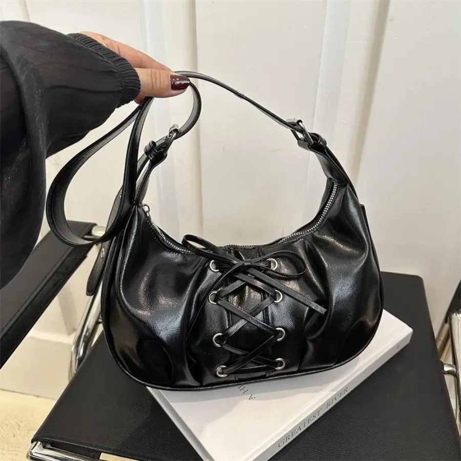 Women's Bow Lace-Up PU Leather Hobo Shoulder Purse, Trendy Slouchy Dumpling Crossbody Bag, Cute Coquette Aesthetic Everyday Accessory for Shopping & Travel, Bags for Women, Purse Shoulder Bag