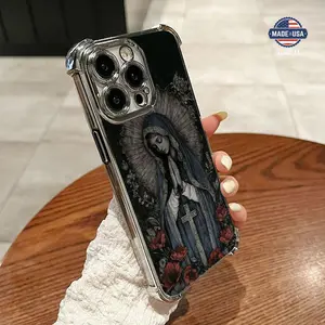 Virgin Mary Clear Protective Four Comers Air Cushion Anti-drop CellPhone Case Clear BracketPhone Case for iPhone 16 15 14 13 12 Pro Max 15 14 Plus Four Corners Cases #IPMLY1 Protection Cover Protector Shockproof