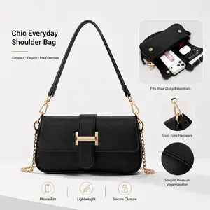 Black Flap Shoulder Bag for Women Small Crossbody Purse Rectangular Handbag Casual Messenger Bag Phone Bag Work Shoulder Bag Date Bag Travel Handbag Adjustable Strap Purse for Ladies Teens College Students Office Party Travel Shopping Daily Use Chic Gift