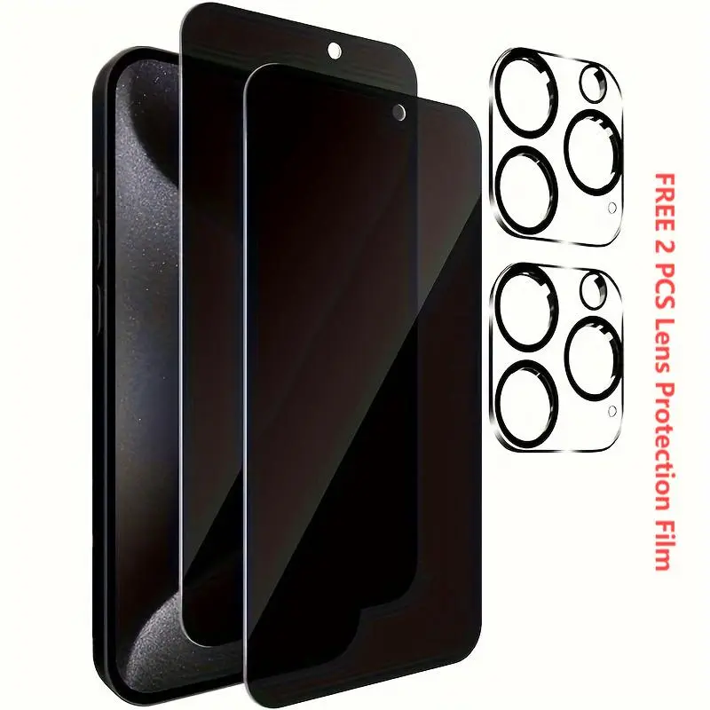 Privacy Screen Protector 2+2 Pack (includes 2pcs) - Anti-Peeping Tempered Glass Protection Film, Protective Barrier Scratchproof Phone Accessory for iPhone 11 Pro, 12/13/14/15/16 Pro Max, 14/15/16 Plus - Camera & Screen Guards