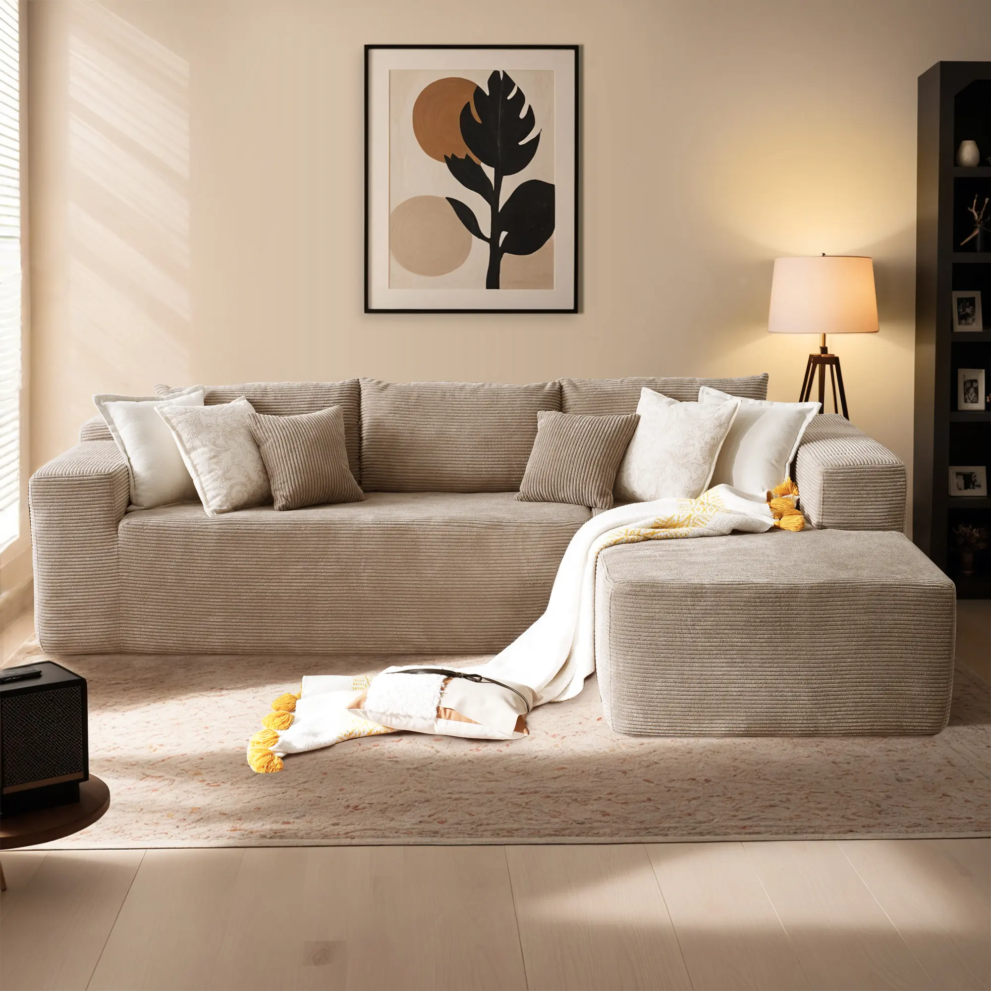 Camel Corduroy Right Chaise| L-Shaped Sofa