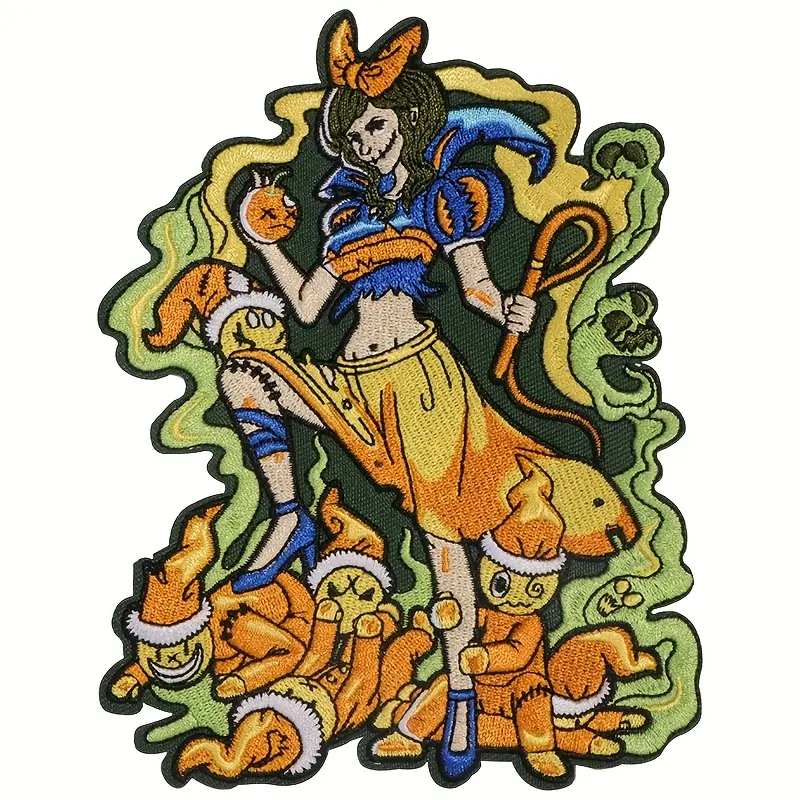 Large Embroidered Iron-On Fabric Patches with Embroidered Design, Detailed Evil Princess & 7 Dwarfs Pattern, Adhesive Backing, Easy Application for DIY Badges on Clothing, Bags, Jeans, Hats