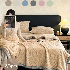 2/3-Piece Blanket Set Solid-Color Taffeta Velvet Blanket Reversible for Dual-Sided Use Exquisite Jacquard Weave Blanket Living Room Sofa Throw Bedroom Coverlet All-Season Multifunctional Blanket The Perfect Idealistic Gift