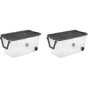Sterilite 2-Pack Stackable Storage Bins 160 Quart Capacity with Latching Lids & Wheels,  Household Boxes Organizer Containers Transparent Set Plastic Room