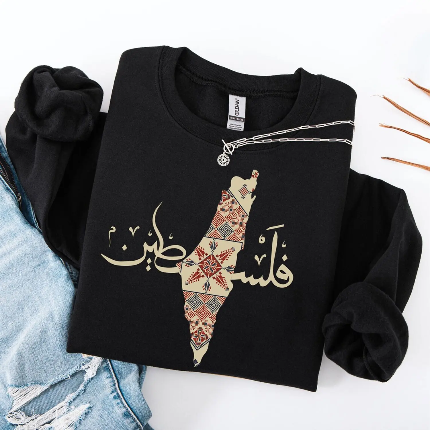 Palestine Traditional Sweatshirt, Palestine Sweater, Free Palestine Independence Crewneck, Unisex Palestine Gift, Palestinian Activist Gift