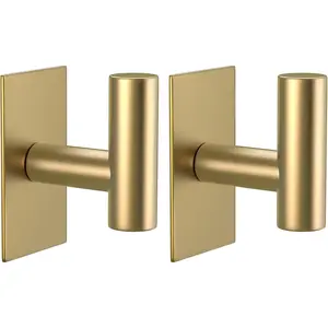 VAEHOLD Wall Towel Hooks, Heavy Duty Sticky Holder Waterproof Towel Hooks for Hanging Coat, Clothes, Closet Hook Wall Mount for Kitchen (Gold, Adhesive 2 Pack)