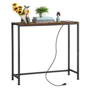 Console Table, Sofa Side Couch Table with Charging Station, Narrow Entrance Table with Shelf, Slim Entryway Table with Metal Frame, Behind Couch Table for Hallway, Living Room, Office, Foyer, Corridor