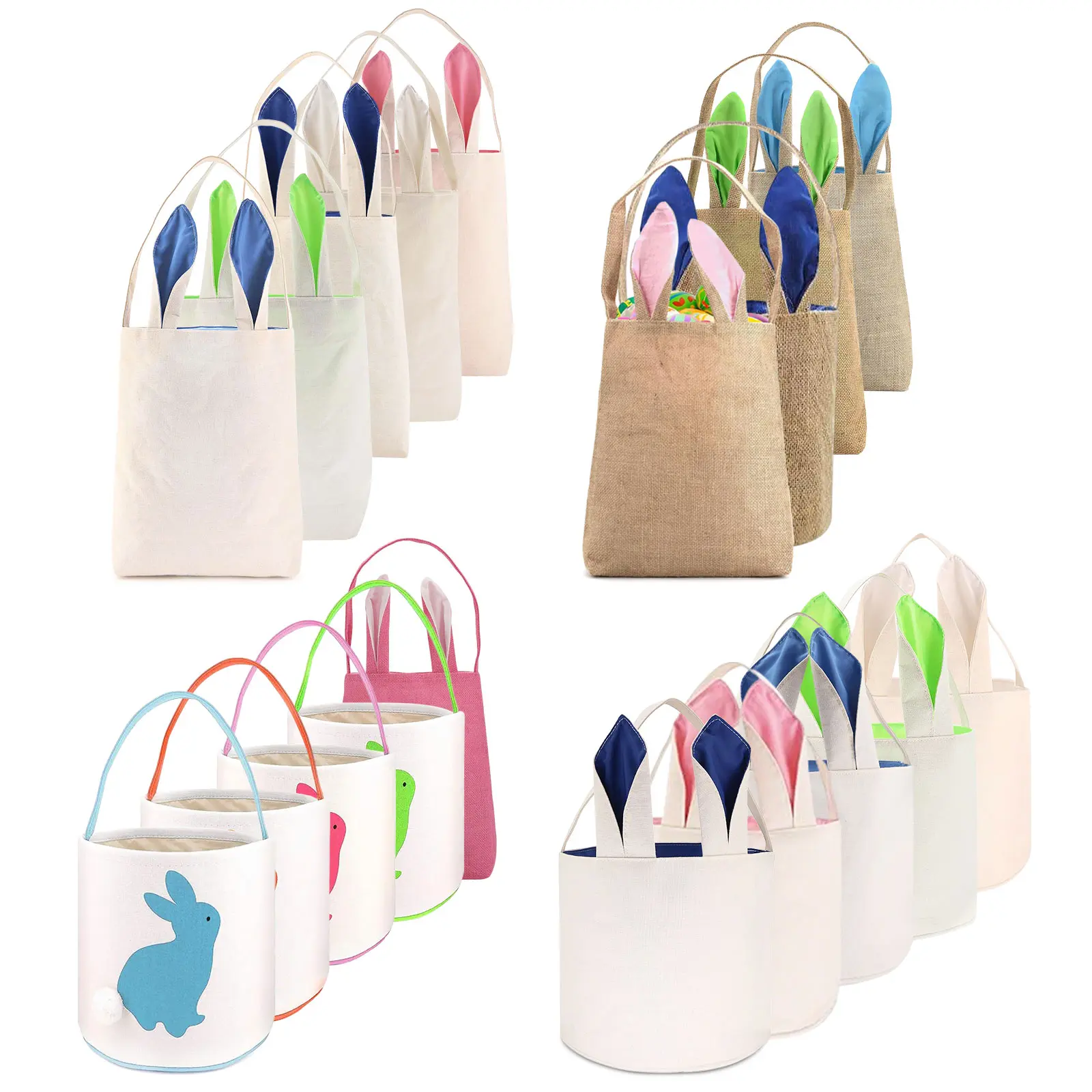 Happy Easter Bags Bunny Carrot Chick Gift Bags with Handles, Treat Bags Reusable Easter Bags for Gifts Wrapping Party Supplies Easter Basket Container