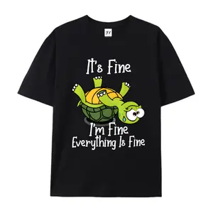 Men's Funny "It's Fine I'm Fine Everything Is Fine" Sarcastic Turtle Shirt - Cotton Tee with Funny Green Turtle Design, Humorous Graphic Apparel for Men