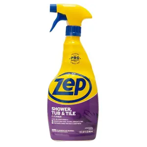 ZEP 32 oz. Shower Tub and Tile Cleaner, Acid-Based Tub and Tile Cleaner, Hard Water Stain Remover, Soap Scum Cleaner, No-Scrub Shower Cleaner, Ceramic Tile Cleaner, Safe for Colored Grout, Limescale Remover, Bathroom Surface Cleaner, Not for Natural Stone