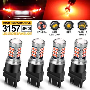 4PCS 3157 LED Red Strobe Flash Blinking Brake Stop Tail Light Parking Bulb Lamp