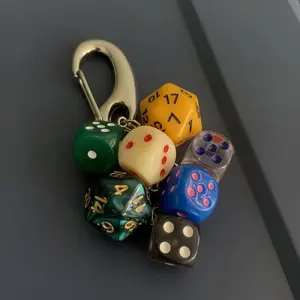 Retro Digital Theme Resin Dice Keychain - Handmade Pendant with Lobster Clasp - Decorative Single Piece for Bags and Keys, Ideal Valentine's Day Gift