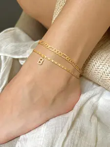 Personalized Layered Anklets for Women | Cute Gold Initial Ankle Bracelet Set with Adjustable Extender | Dainty Sparkle Letter Charm | Trendy Boho & Beach Style Foot Jewelry | Cute Stocking Stuffer & Best Friend Gift for 2026