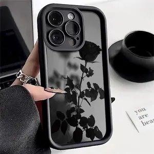 A Minimalist Dark-Themed Black Rose Phone case,Phone Case Suitable for IPhone11/12/13/14/15/16/17 Pro Promax Air Plus,Shockproof Silicone TPU Bumper Drop Protection Soft Cover