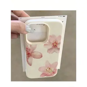 1pc Minimalist Fashionable Pink Floral Painted Pattern Phone Case, Anti-Fall Anti-Scratch Anti-Fingerprint Leather Texture TPU Soft Shell Compatible With IPhone 11/12/13/14/14Plus/15/15Plus/16/16Plus/17/17Pro And Other Models, Protective Cover