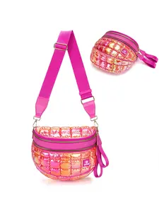 Women's Rainbow Film Large Saddle Bag, Casual Versatile Zip Shoulder Bag, Adjustable Detachable Strap, Coin Pocket, Fashion Lightweight Commuter Bag, Fashionable Saddle Bag