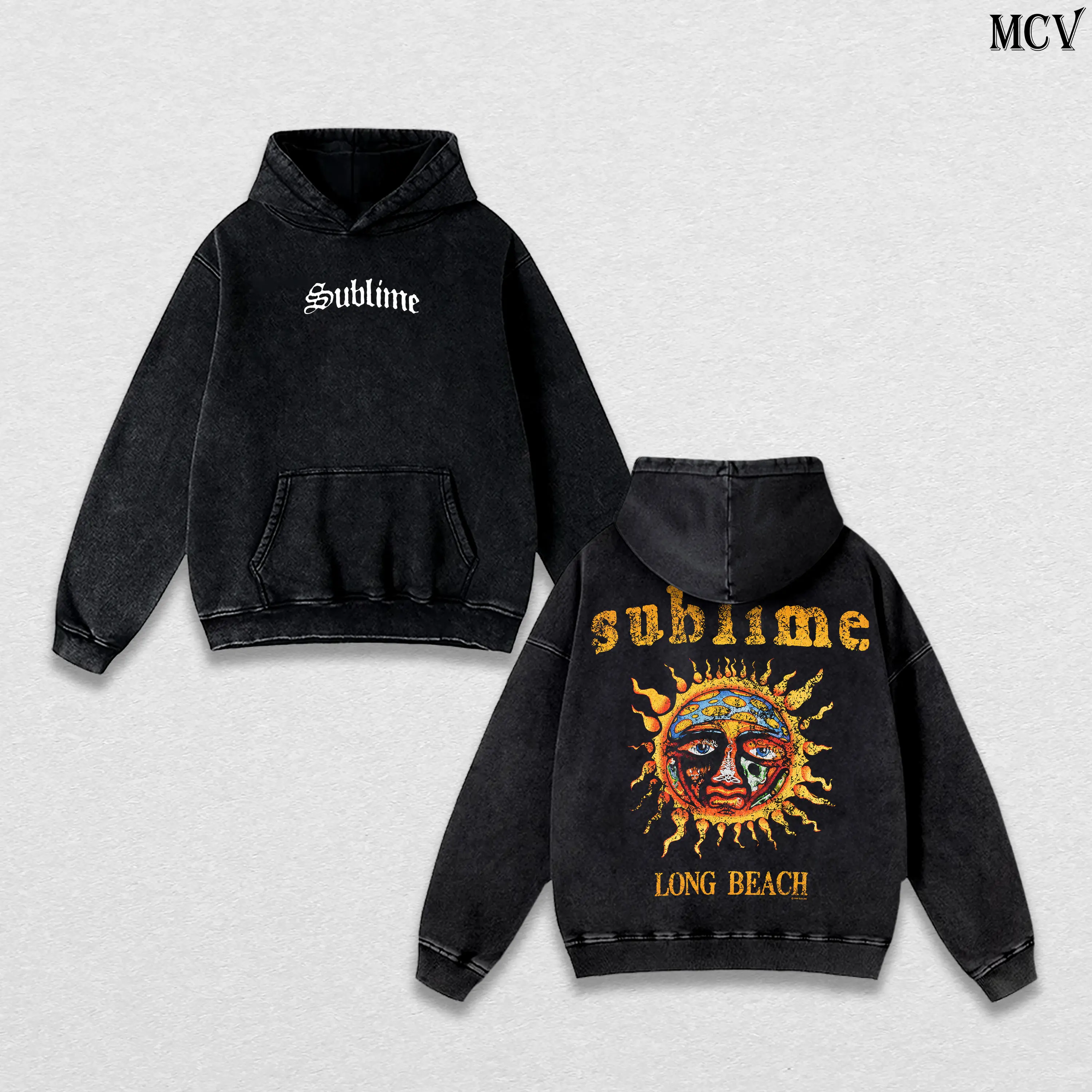 Sublime Hoodie Washed – Long Beach Vintage Heavy Cotton Unisex Oversize Reggae Rock Ska Punk Graphic, Sublime T-Shirt & Sweatshirt Retro California Surf Streetwear Concert Tour Fan Merch Collector