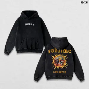 Sublime Hoodie Washed – Long Beach Vintage Heavy Cotton Unisex Oversize Reggae Rock Ska Punk Graphic, Sublime T-Shirt & Sweatshirt Retro California Surf Streetwear Concert Tour Fan Merch Collector