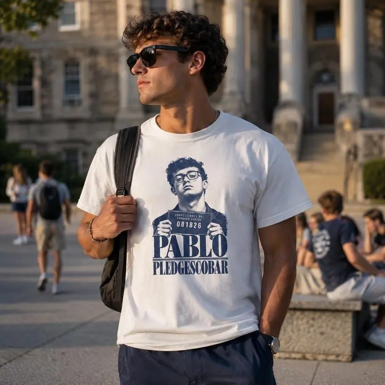 Pablo Pledgescobar Shirt Sweatshirt College Fraternity Satire Tee Vintage Mugshot Graphic T-Shirt