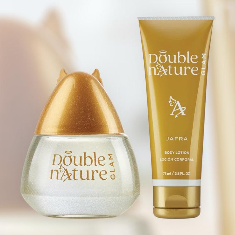 Jafra Double nature glam  eau de toilette 3.3 fl oz+ body lotion 2.5 fl oz for women glass bottle and box ( oriental,fruity,floral, rasberry,muguet,gourmand notes)