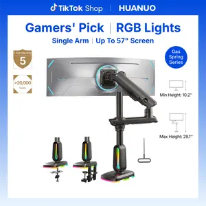 HUANUO Adjustable RGB/Non RGB Heavy Duty Monitor Arm for Ultrawide Screens up to 57"/49'', Holds 44 lbs, Tall Ultrawide Monitor Stand with 29.1" Max Height, Fully Adjustable Single Computer Desk Mount, Max VESA 100x100mm