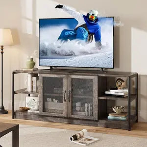 Garvee 63-Inch Farmhouse Industrial Media Console with Double Mesh Doors, Storage Cabinet, and Spacious Design for 65 to 75 Inch Screens, Ideal for Living Room or Bedroom