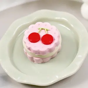 Pawtoto Mini Cherry Cookie Pink Squishy Toy Handmade Food Grade Silicone Creamy Clay Feel Quick Rebound Stress Relief Gift