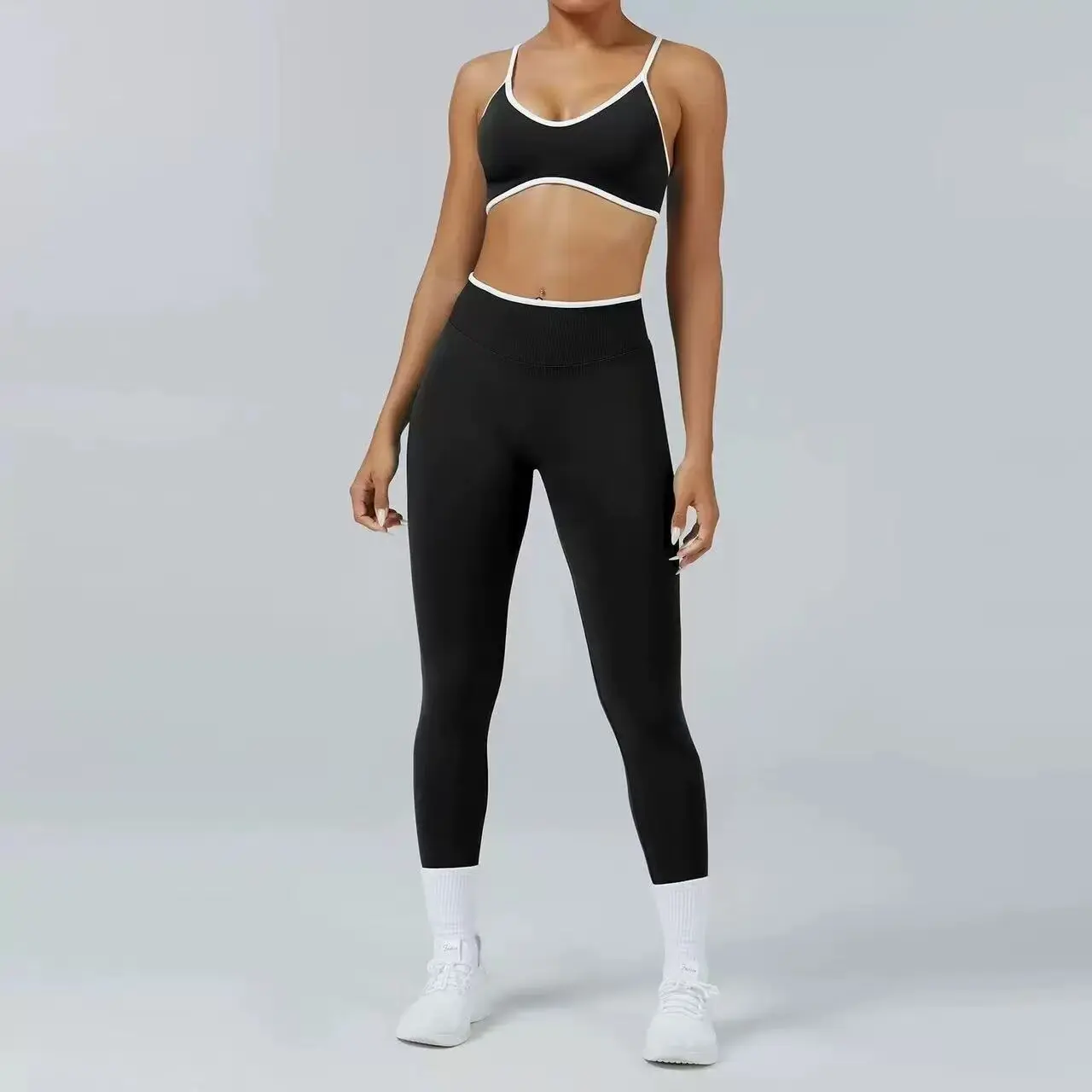 Women's 2-Piece Matching Workout Set, Women's Clothes with Seamless Yoga Leggings & Padded Sports Bra for Gym Athletic Use