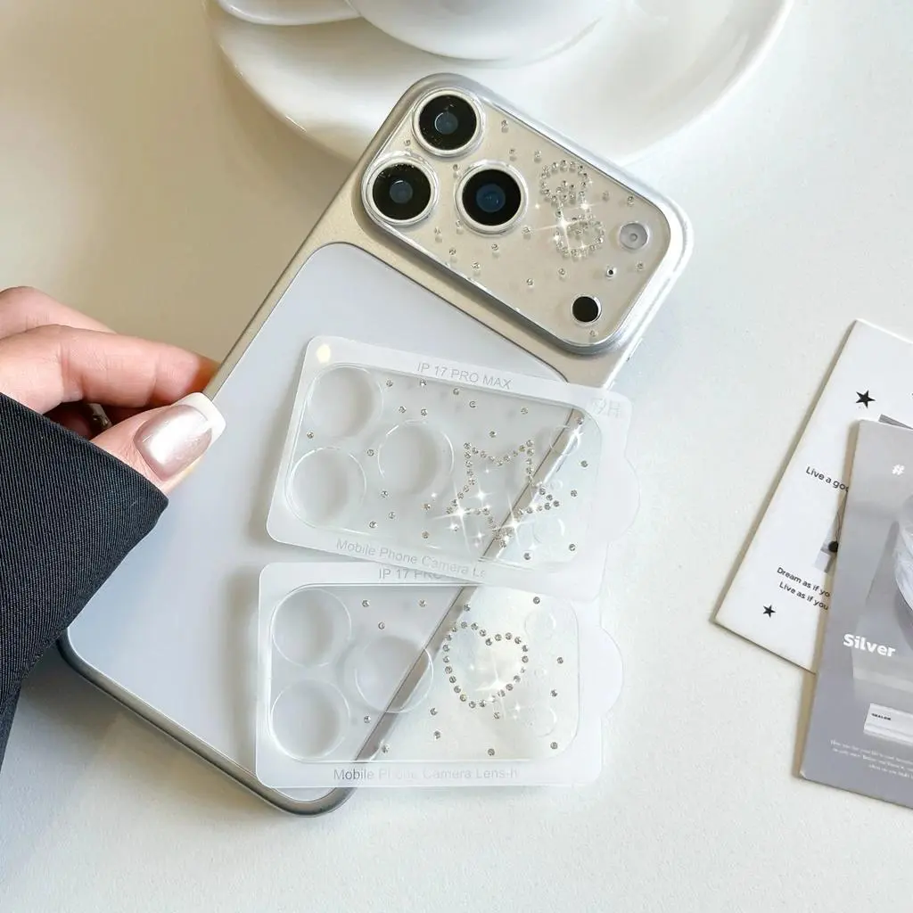 Transparent Rhinestone Stars Heart Bowknot Camera Lens Protector - Protective Lens Camera Cover for iPhone 17 Pro/17 Pro Max, Enhanced Protection Smartphone Glass Mobile Phone Accessory